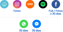 Waze, Fotos, SMS, Spotify, Facebook Full con fotos por 30 días, WhatApp 30 días, Messenger 30 días