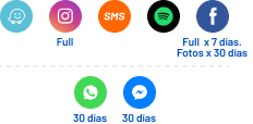 Waze, Fotos Full, SMS, Spotify, Facebook Full con fotos por 30 días, WhatApp 30 días, Messenger 30 días